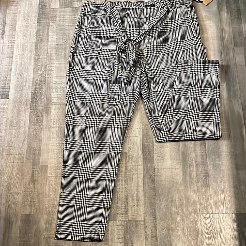 Houndstooth plaid pants with belt new